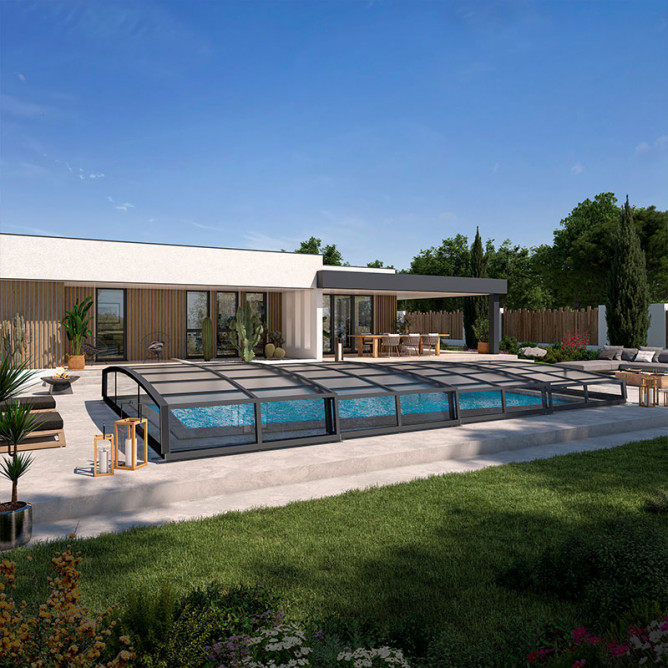 Abri piscine télescopique Bas - Fabriqué en France | Sheltom
