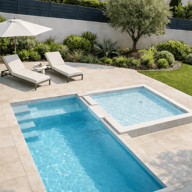 Plage immergée piscine coque | Détente & confort intégrés