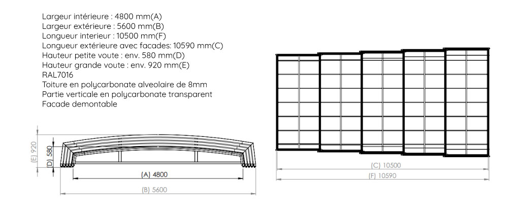 Abri piscine en kit 10 x 4.80